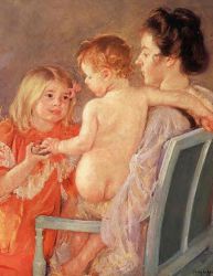 Sara Handing a Toy to the Baby -   Mary Cassatt oil painting,