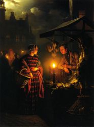 Market Place by Candlelight - Petrus Van Schendel Oil Painting