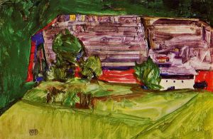 Peasant Homestead in a Landscape -   Egon Schiele Oil Painting