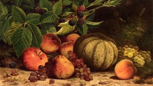 Still Life with Melon, Grapes, Peaches, Pears and Black Raspberries - William Mason Brown Oil Painting