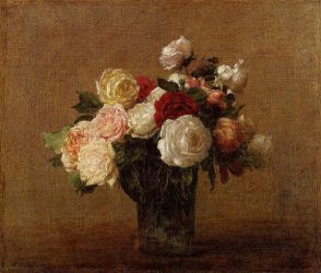 Roses in a Glass Vase II - Henri Fantin-Latour Oil Painting