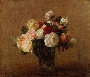 Roses in a Glass Vase II -   Henri Fantin-Latour Oil Painting