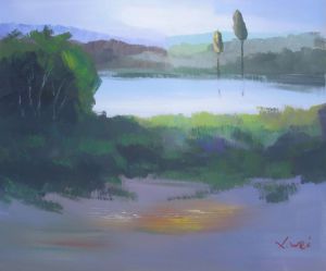A River With Float Grasses - Oil Painting Reproduction On Canvas