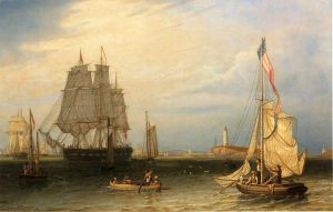 Shipping in President Roads, Off Boston Light - Robert Salmon Oil Painting
