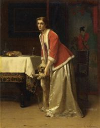 An Elegant Lady with Her Dog in an Interior - Oil Painting Reproduction On Canvas