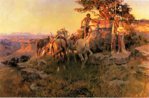 Watching for Wagons -   Charles Marion Russell Oil Painting