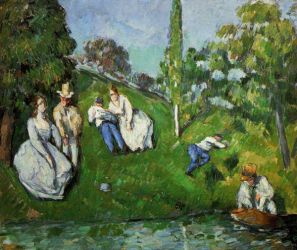 Couples Relaxing by a Pond -   Paul Cezanne Oil Painting