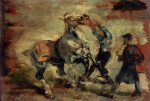 Horse Fighting His Groom - Henri De Toulouse-Lautrec Oil Painting
