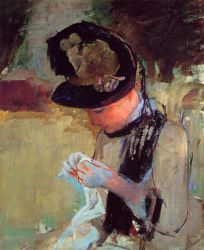 Young Woman Sewing in the Garden - Oil Painting Reproduction On Canvas
