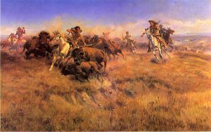 Running Buffalo -   Charles Marion Russell Oil Painting