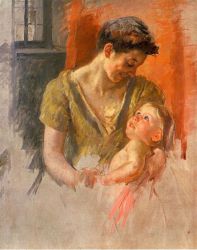 Mother and Child Smiling at Each Other -  Mary Cassatt oil painting,