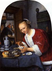 Girl Offering Oysters - Oil Painting Reproduction On Canvas