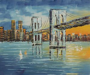 Brooklyn Bridge, Evening - Oil Painting Reproduction On Canvas