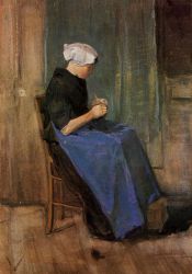Young Scheveningen Woman Knitting - Oil Painting Reproduction On Canvas
