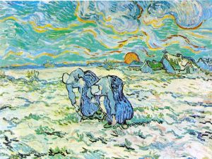 Two Peasant Women Digging in Field with Snow -  Vincent Van Gogh Oil Painting