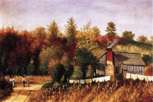 Autumn Scene in North Carolina with Cabin, Wash Line, and Cornfield - William Aiken Walker Oil Painting