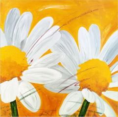 Two white chrysanthemums - Oil Painting Reproduction On Canvas