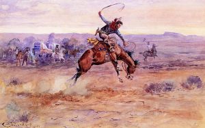 Bucking Bronco - Charles Marion Russell Oil Painting