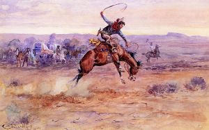 Bucking Bronco -   Charles Marion Russell Oil Painting