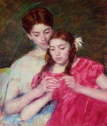 The Crochet Lesson -   Mary Cassatt oil painting,