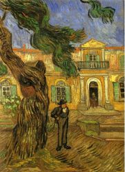 Pine Trees with Figure in the Garden of Saint-Paul Hospital -  Vincent Van Gogh Oil Painting