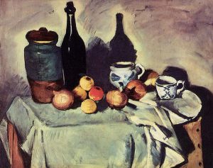 Still Life-Post, Bottle, Cup and Fruit -    Paul Cezanne Oil Painting