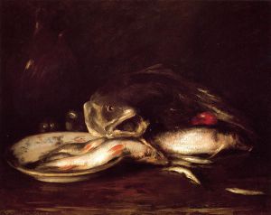 Still Llife with Fish and Plate -  William Merritt Chase Oil Painting