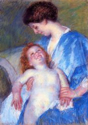 Baby Smiling up at Her Mother -  Mary Cassatt Oil Painting