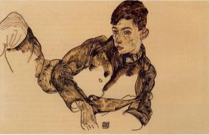 Reclining Boy Leaning on His Elbow -   Egon Schiele Oil Painting