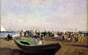 Valencia Beach, Fisherwomen - Oil Painting Reproduction On Canvas