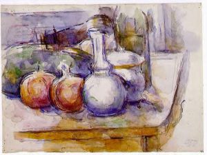 Still Life with Carafe, Sugar Bowl, Bottle, Pommegranates and Watermelon -  Paul Cezanne Oil Painting