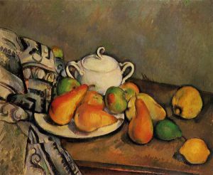 Sugarbowl, Pears and Tablecloth -    Paul Cezanne Oil Painting