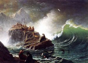 Seals on the Rocks, Farallon Islands -   Albert Bierstadt Oil Painting