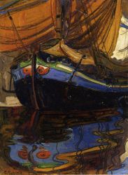 Sailing Boat with Reflection in the Water - Egon Schiele Oil Painting