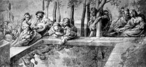 The society near fountain - Peter Paul Rubens oil painting