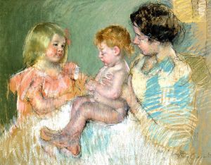 Sara and Her Mother with the Baby -   Mary Cassatt oil painting,