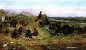 The Piegans Preparing to Steal Horses from the Crows -  Charles Marion Russell Oil Painting