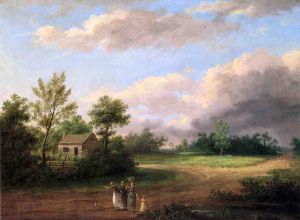 Strolling along a Country Roas -   Thomas Birch Oil Painting