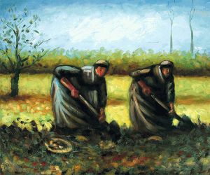 Two Peasant Women Digging Potatoes - Oil Painting Reproduction On Canvas