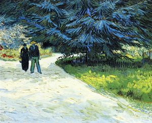 Public Garden with Couple and Blue Fir Tree - Vincent Van Gogh oil painting