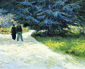 Public Garden with Couple and Blue Fir Tree -   Vincent Van Gogh oil painting