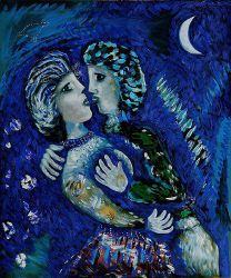 Lovers with Half Moon, 1926 - Marc Chagall Oil Painting