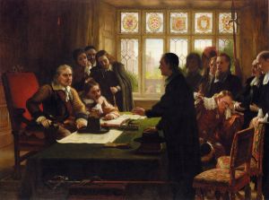 Oliver Cromwell and His Secretary John Milton, Receiving a Deputation Seeking Aid for the Swiss Protestants - Charles West Cope Oil Painting