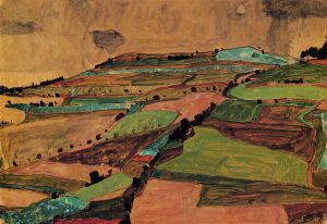Field Landscape - Egon Schiele Oil Painting
