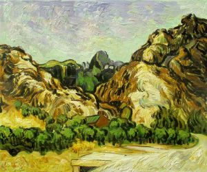 Mountains at St. Remy with Dark Cottage -  Vincent Van Gogh Oil Painting