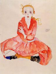 Seated Girl Facing Front -   Egon Schiele Oil Painting