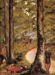 Yerres, Soldiers in the Woods -  Gustave Caillebotte Oil Painting