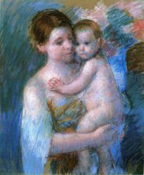 Mother Holding Her Baby - Mary Cassatt Oil Painting