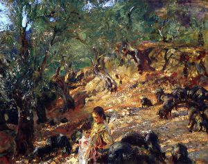 Ilex Wood at Majorca with Blue Pigs - John Singer Sargent Oil Painting