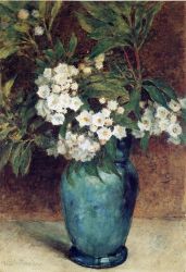 Laurel Blossoms in a Blue Vase - Thomas Worthington Whittredge Oil Painting